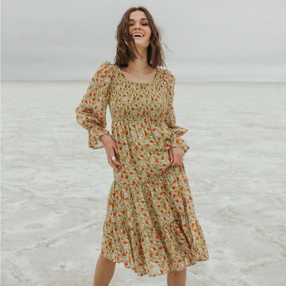 NWT Piper & Scoot Green Floral Midi Dress